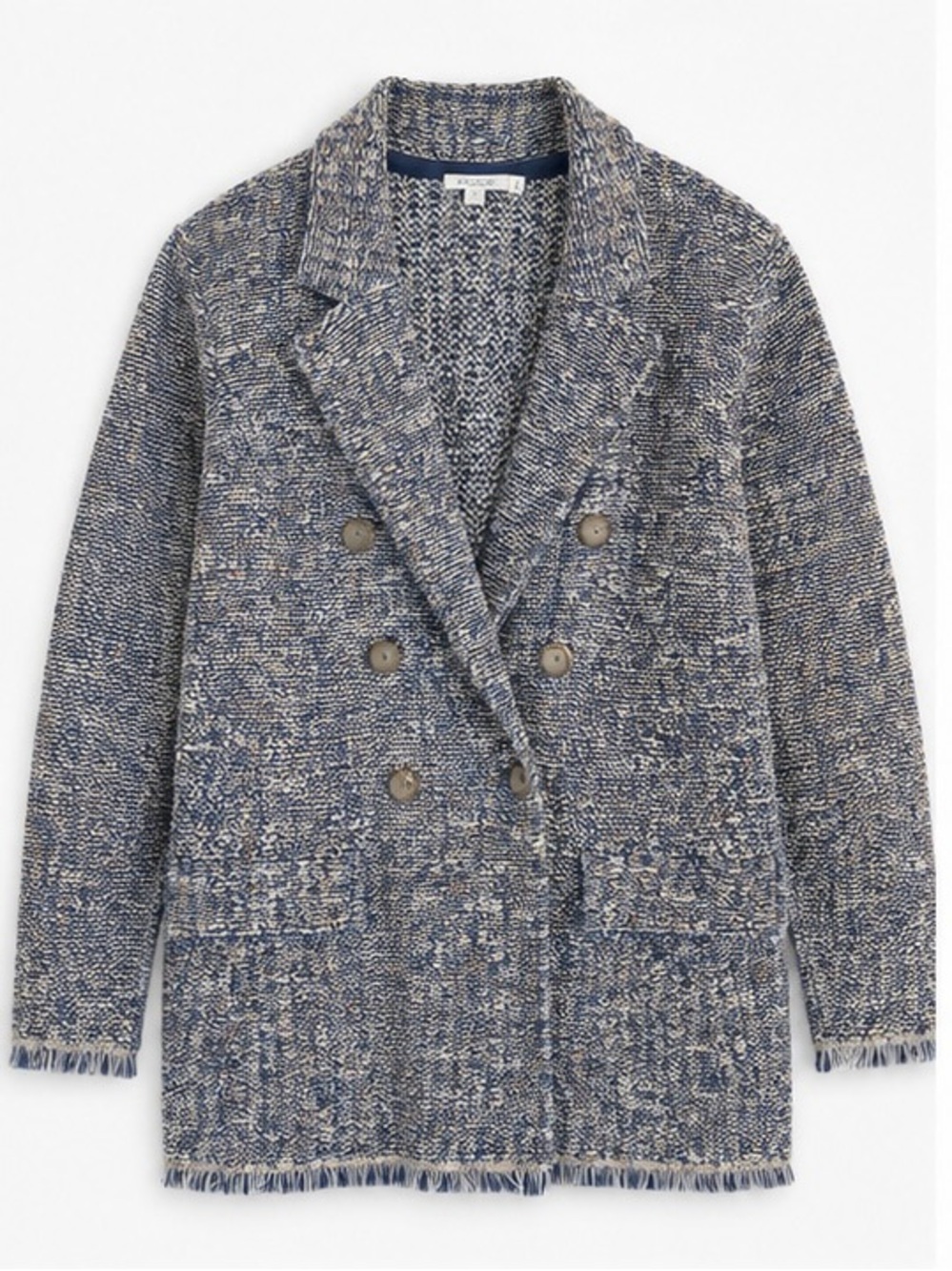 Chico's Blue Mix Double-Breasted Bouclé Blazer
